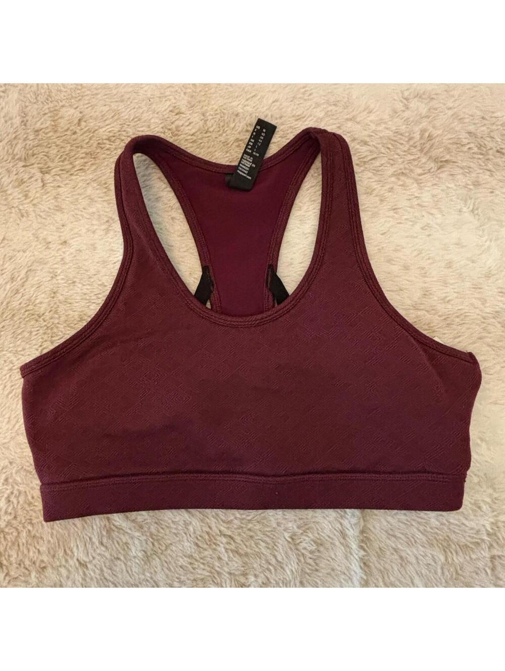 MPG Burgundy Strappy Back Sports Bra Medium Textured Racerback